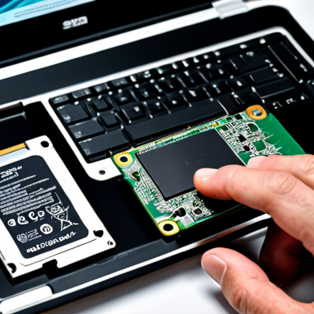 The SSD Upgrade**

"A computer technician installing a small, sleek SSD into a laptop. The laptop is open, showcasing the motherboard. Focus on the contrast between the old, bulky HDD next to the new SSD. Background: a clean, modern workspace. Style: crisp, detailed photography, product showcase. safe for work, appropriate content, fully clothed, professional."

**