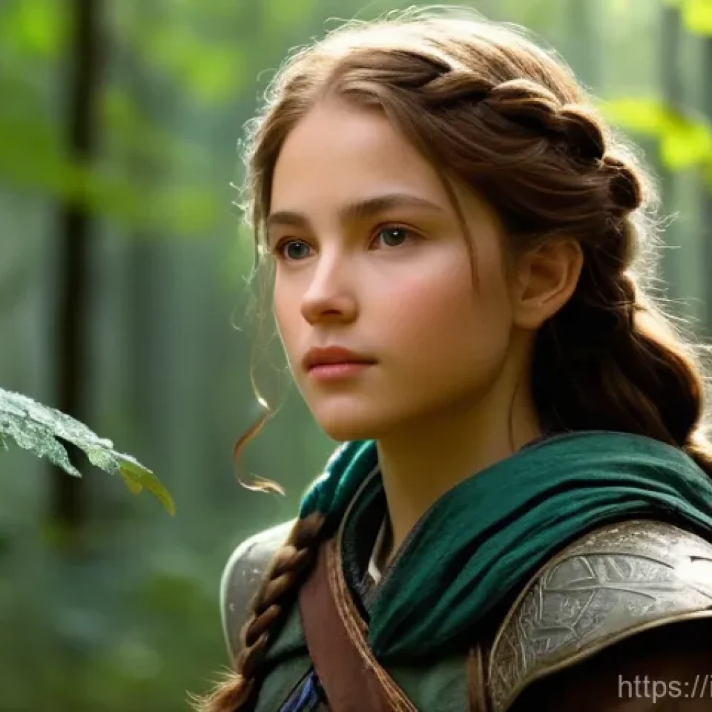 최고의 게이밍 모니터 추천 - **Enchanted Forest Guardian:** A young female fantasy ranger, approximately 20 years old, with long ...