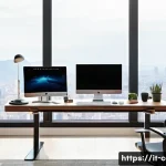작업용 데스크톱 PC 추천 - **Prompt 1: "The Productive Professional's Desk"**
    A modern, well-lit office desk setup featurin...