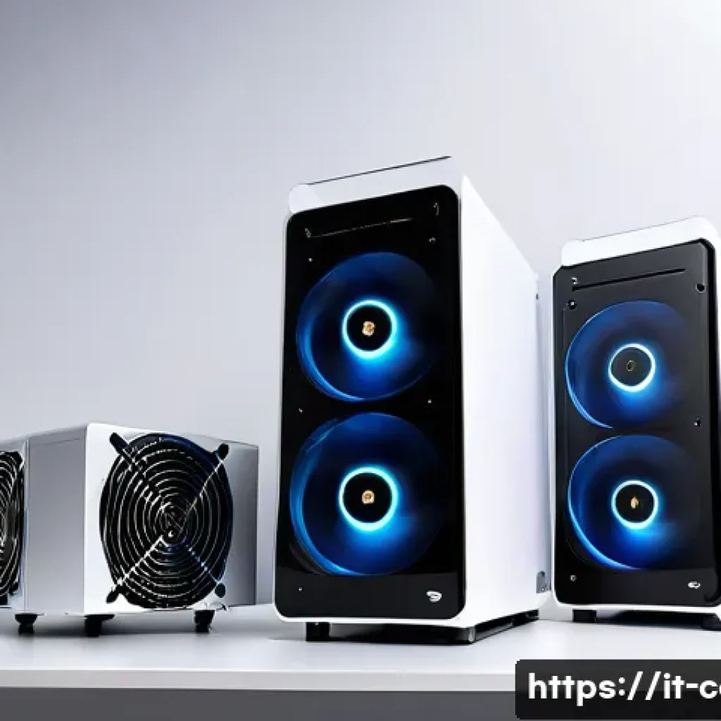 PC 케이스 선정 기준 - A sleek, modern PC setup showcasing three different computer cases side by side: a compact Mini-ITX ...