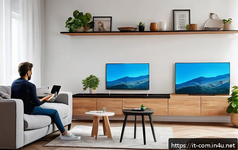 Wi Fi 6와 Wi Fi 5의 차이점 - A modern Italian family home interior showing multiple devices connected simultaneously to a sleek W...