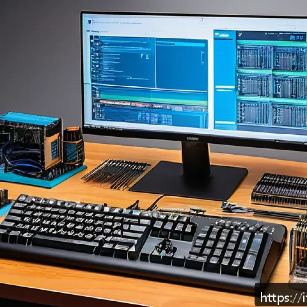 초보자를 위한 컴퓨터 조립 가이드 - A modern PC building workspace featuring a clean, well-lit desk with a variety of tools neatly arran...