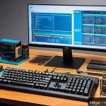 초보자를 위한 컴퓨터 조립 가이드 - A modern PC building workspace featuring a clean, well-lit desk with a variety of tools neatly arran...
