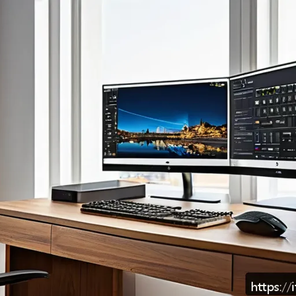 최신 그래픽카드 드라이버 업데이트 방법 - A modern Italian home office setup featuring a sleek desktop PC with a visible open Device Manager w...