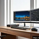 최신 그래픽카드 드라이버 업데이트 방법 - A modern Italian home office setup featuring a sleek desktop PC with a visible open Device Manager w...