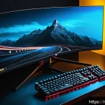 메모리 오버클럭 가이드 - A modern PC workspace featuring a high-end gaming desktop with RGB-lit DDR5 RAM sticks visible throu...