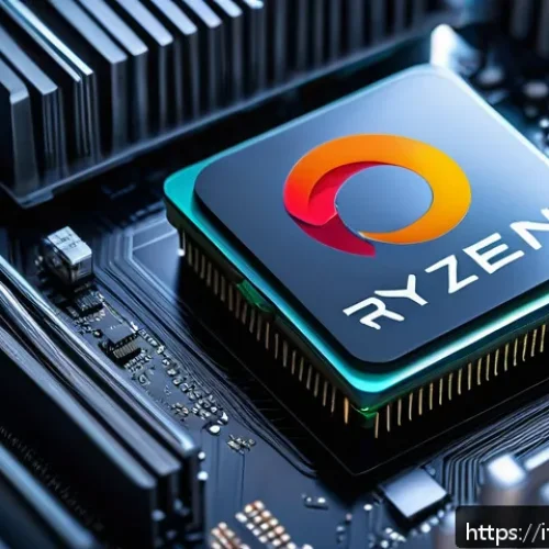AMD Ryzen과 Intel Core 프로세서 비교 - A detailed, futuristic computer motherboard close-up showcasing the AMD Ryzen 7000 CPU installed in ...