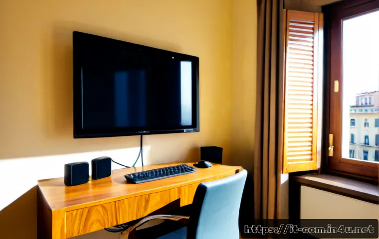 슬림형 데스크톱과 일반 데스크톱 비교 - Photorealistic Italian home office comparison scene, a slim compact desktop tower standing verticall...