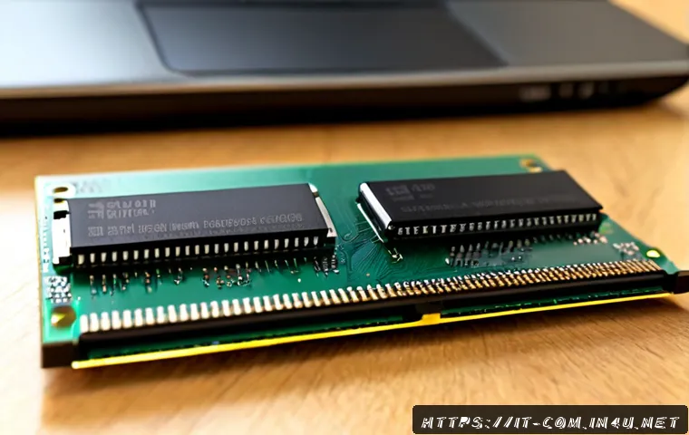 데스크톱 메모리와 노트북 메모리 차이 - Photorealistic side-by-side comparison of a full-size desktop RAM module and a compact laptop SO-DIM...